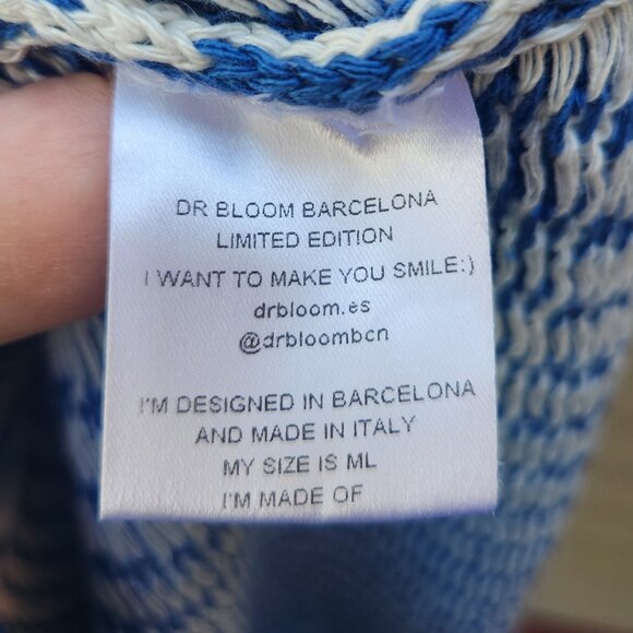 Dr. Bloom Diagonal Striped Sweater Blue White V-Neck Cotton Blend - Picture 11 of 12